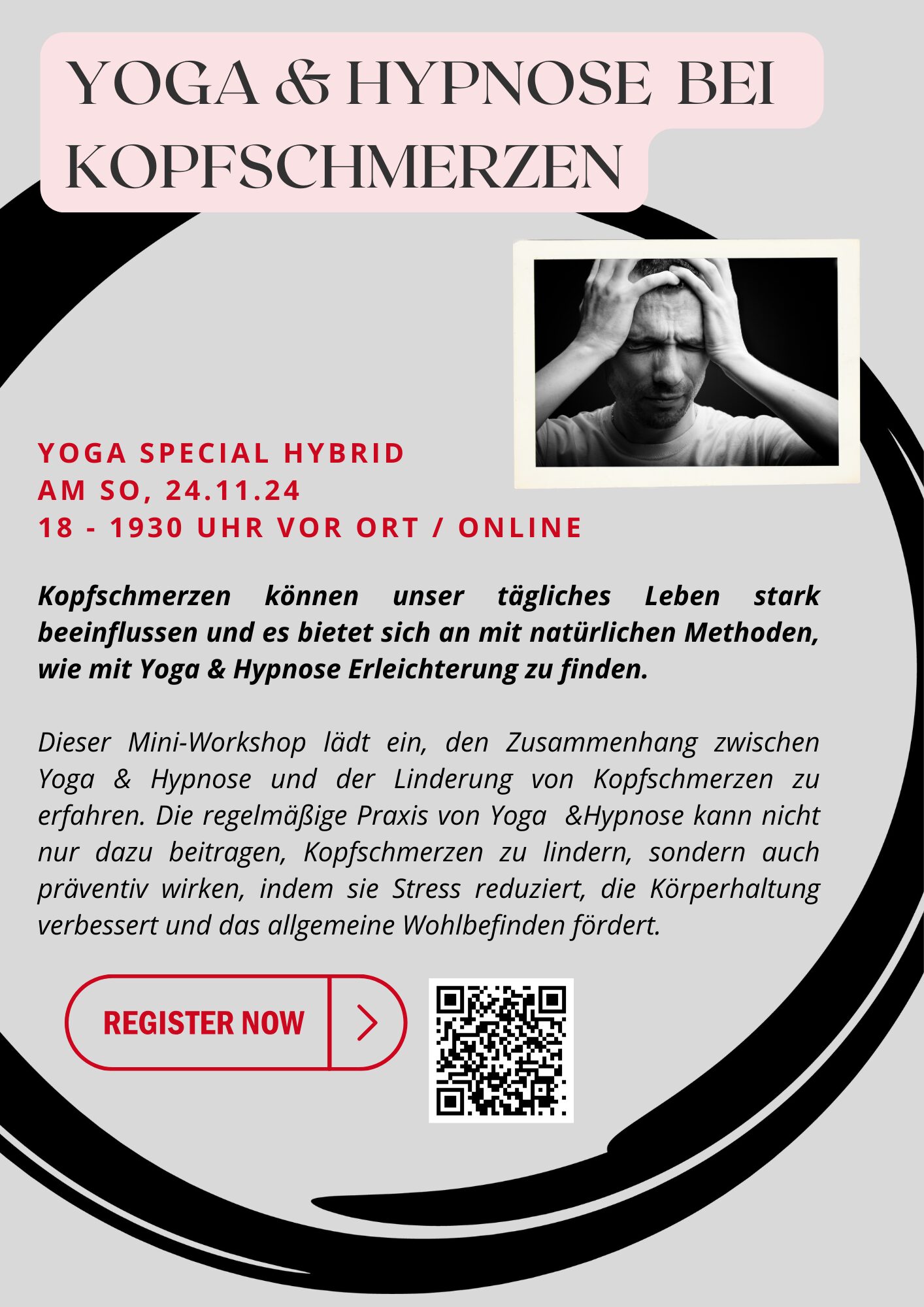 Diese Hybrid Yogastunde "Yoga & Hypnose bei Kopfschmerzen und Schwindel" hilft um Kopfschmerzen und Schwindel zu lindern, Stress & Spannung zu lösen, die Blutzirkulation zu fördern und die Entspannung zu vertiefen. Die Praxis ist sanft und achtsam.